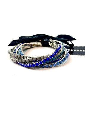 Express Set of 5 Stretch Rhinestone Bracelets – Blue, Gray, Silver NWT​